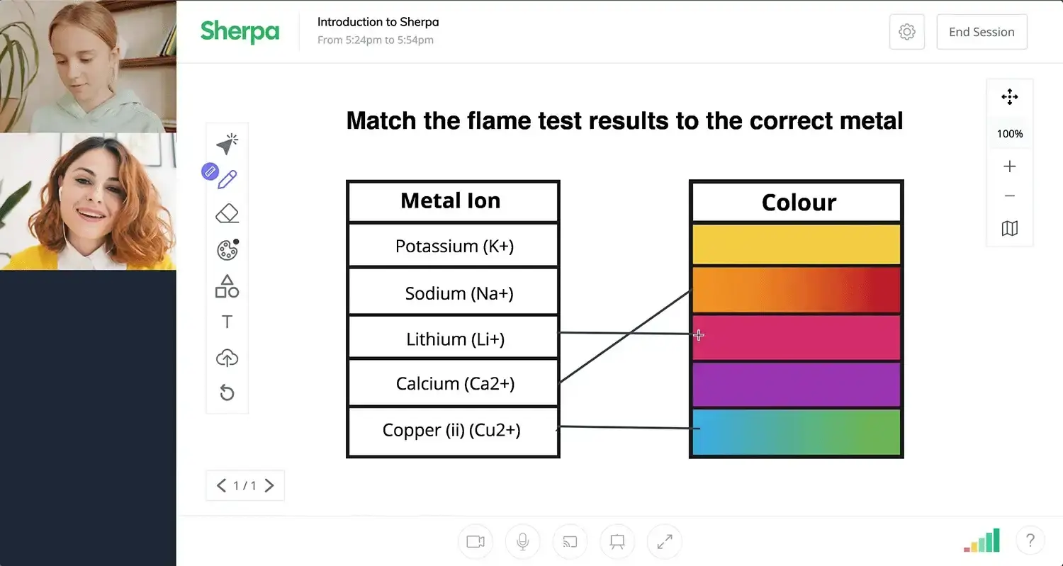 A Sherpa tutor and student working through a chemistry question in the Sherpa classroom